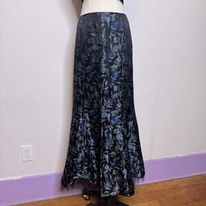 Vintage Y2K Satin Jacquard Layered Floral Maxi Mermaid Tulle Skirt Grunge Fairy